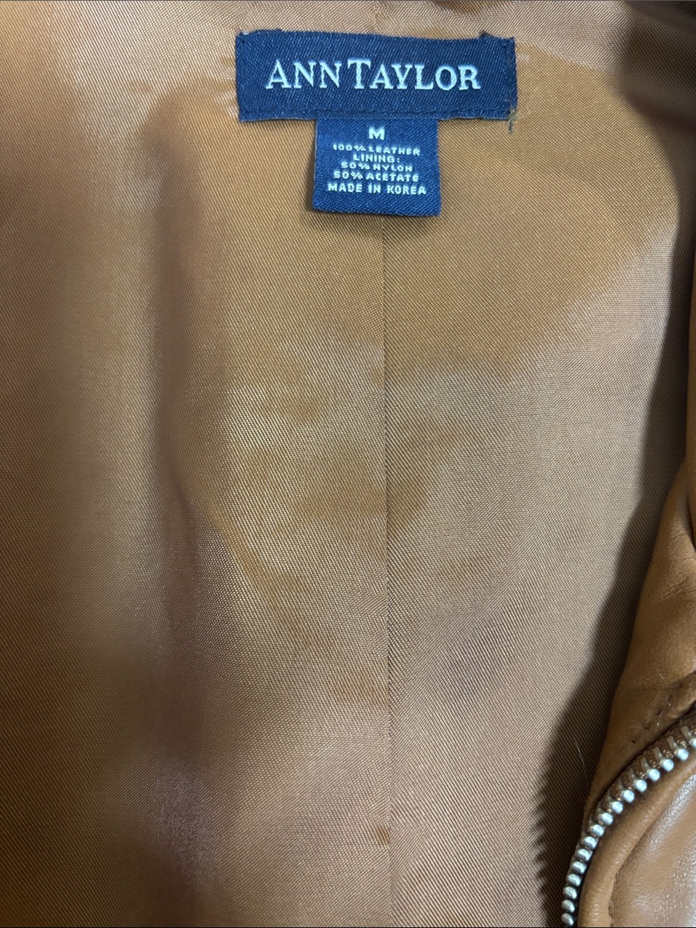 Vintage Ann Taylor Camel Leather Zip Jacket - Picture 3 of 5